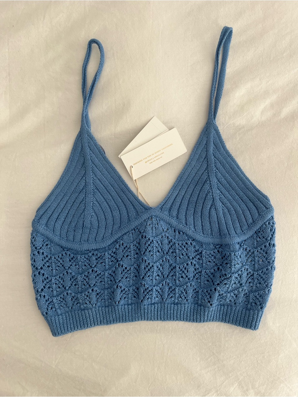 l*space Blue Knit Lace-Detail Bralette